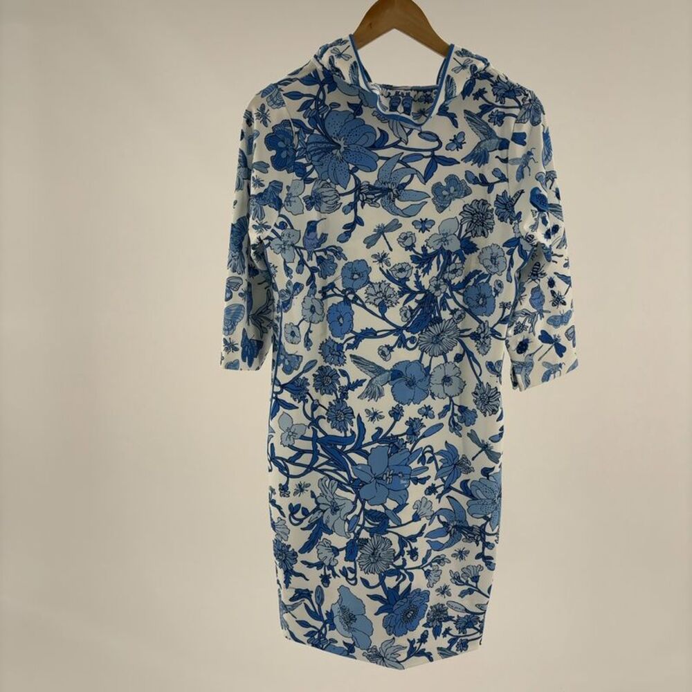 Gretchen Scott Designs Ruff Neck Dress with Blue Botanical Print - Picture 2 of 3